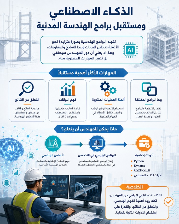 الذكاء الاصطناعي ومستقبل برامج الهندسة المدنية والأتمتة وتحليل البيانات وربط البرامج الهندسية