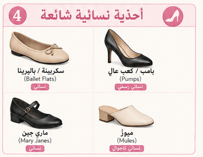 ملخص مسميات أحذية نسائية شائعة (Women Shoes)