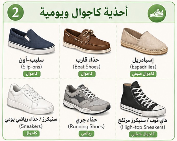 ملخص مسميات الأحذية الكاجوال واليومية(Casual Shoes)