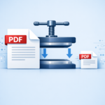 رسم توضيحي لعملية ضغط ملف PDF بدون فقدان الجودة.