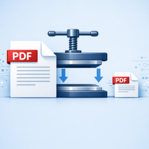 رسم توضيحي لعملية ضغط ملف PDF بدون فقدان الجودة.