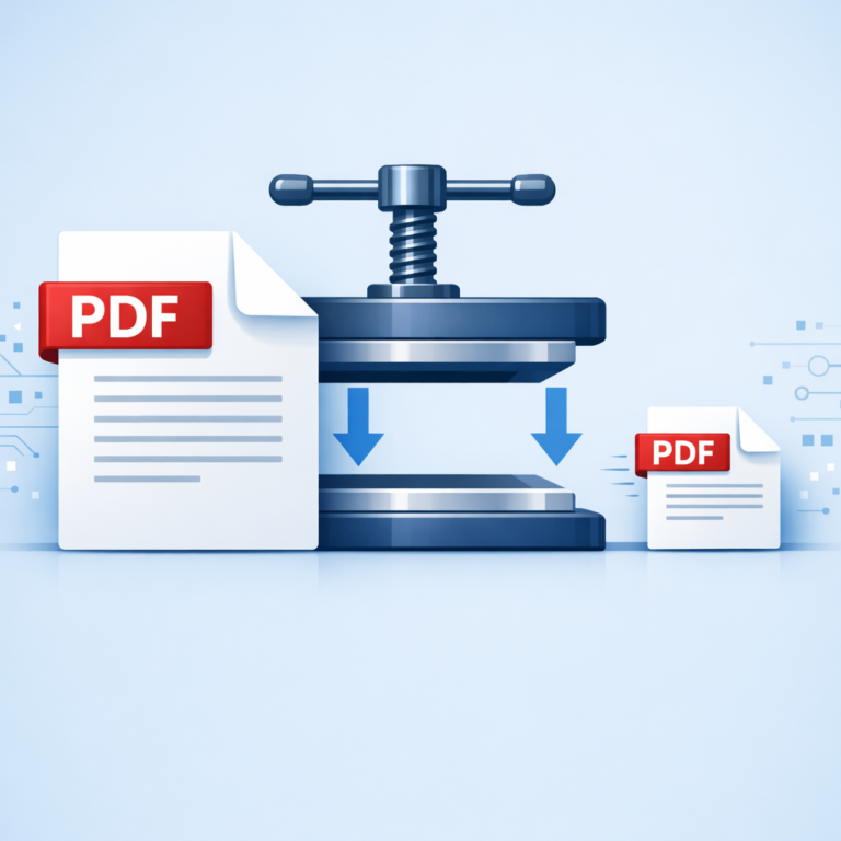 رسم توضيحي لعملية ضغط ملف PDF بدون فقدان الجودة.