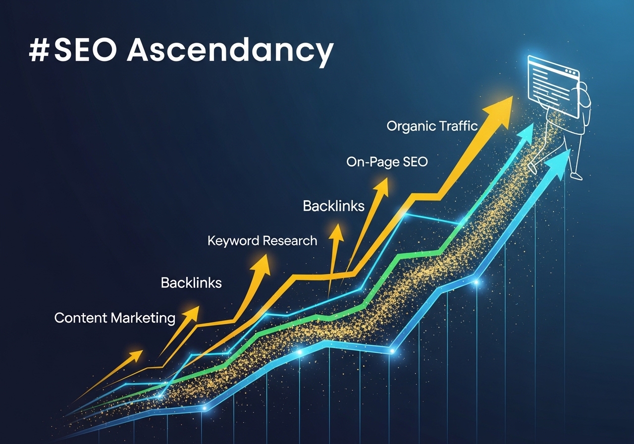 مفهوم تحسين محركات البحث (SEO) لزيادة ظهور الموقع في نتائج جوجل.