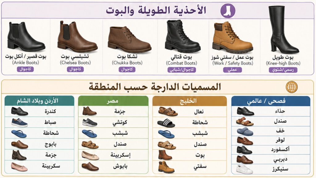 ملخص مسميات الأحذية الطويلة والبوت (Boots)