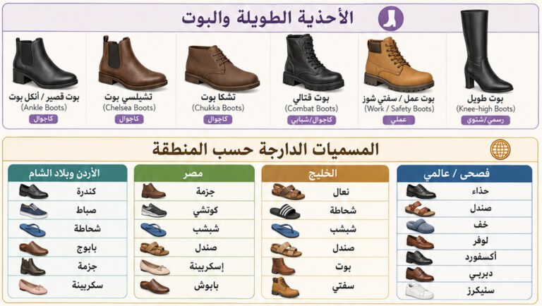ملخص مسميات الأحذية الطويلة والبوت (Boots)