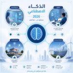 رسم توضيحي يظهر كيف يحسن الذكاء الاصطناعي جودة الحياة في 2026 عبر قطاعات الصحة والتعليم والمنازل الذكية.