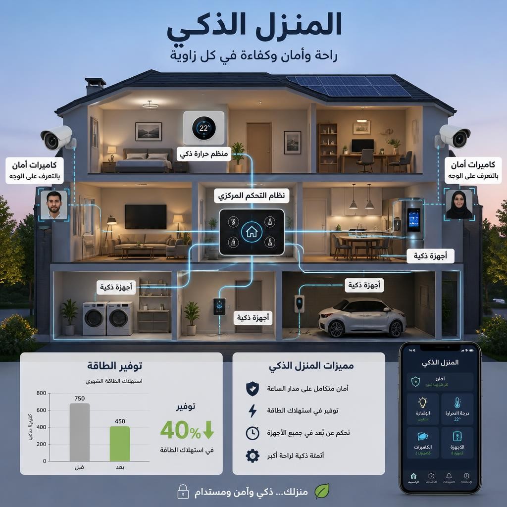 مخطط لمنزل ذكي يوضح كيفية إدارة الطاقة والأمان باستخدام الذكاء الاصطناعي - كيف سيغير الذكاء الاصطناعي حياتنا