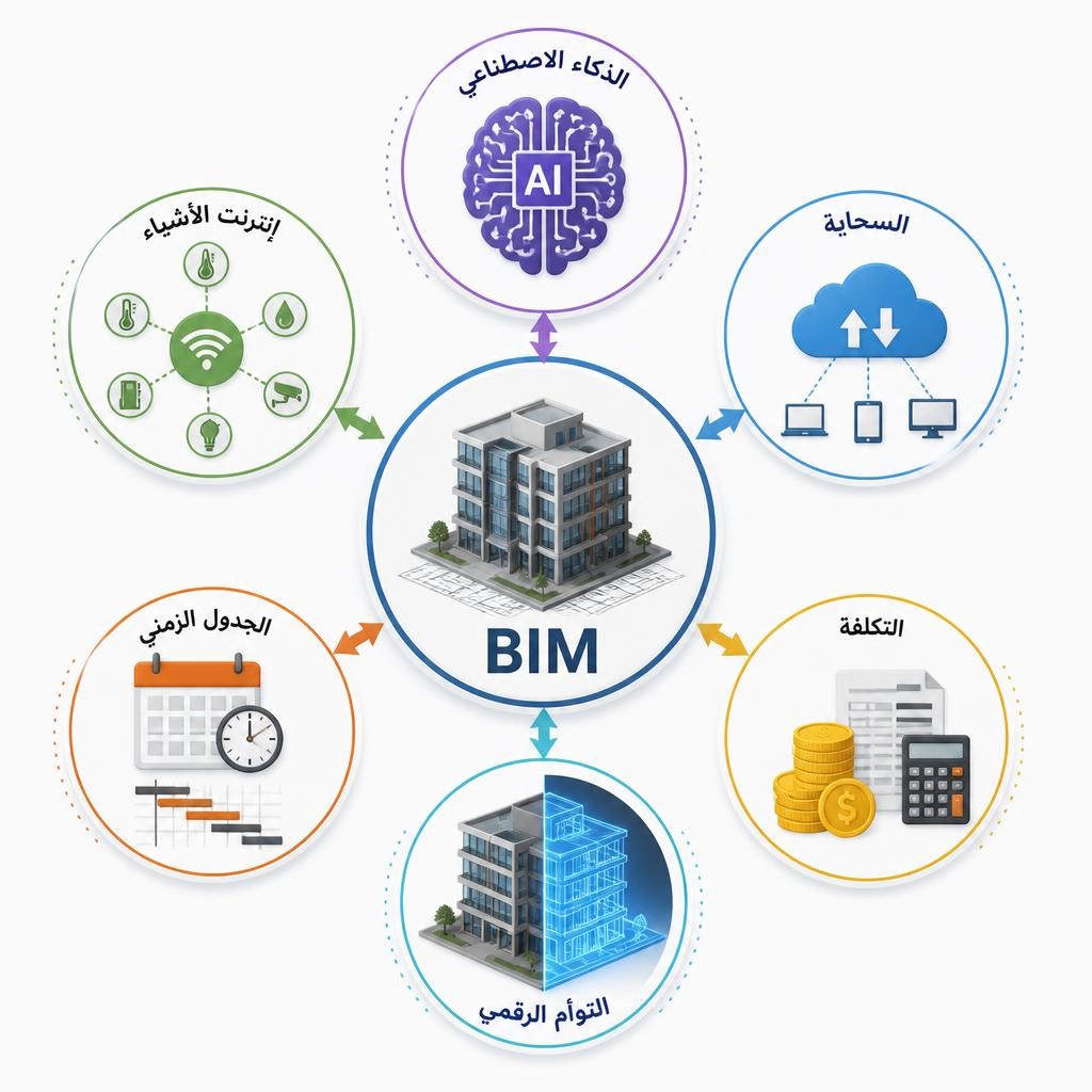 تكامل BIM مع الذكاء الاصطناعي وإنترنت الأشياء والتوأم الرقمي