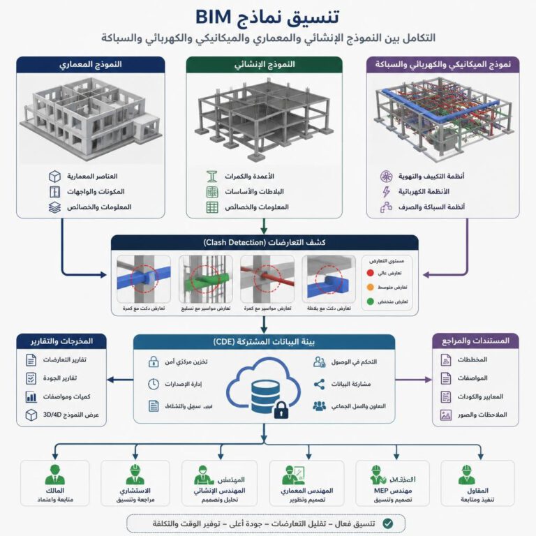 تنسيق نماذج BIM بين Revit والإنشاء والمعمار والخدمات - برامج الهندسة المدنية المتقدمة
