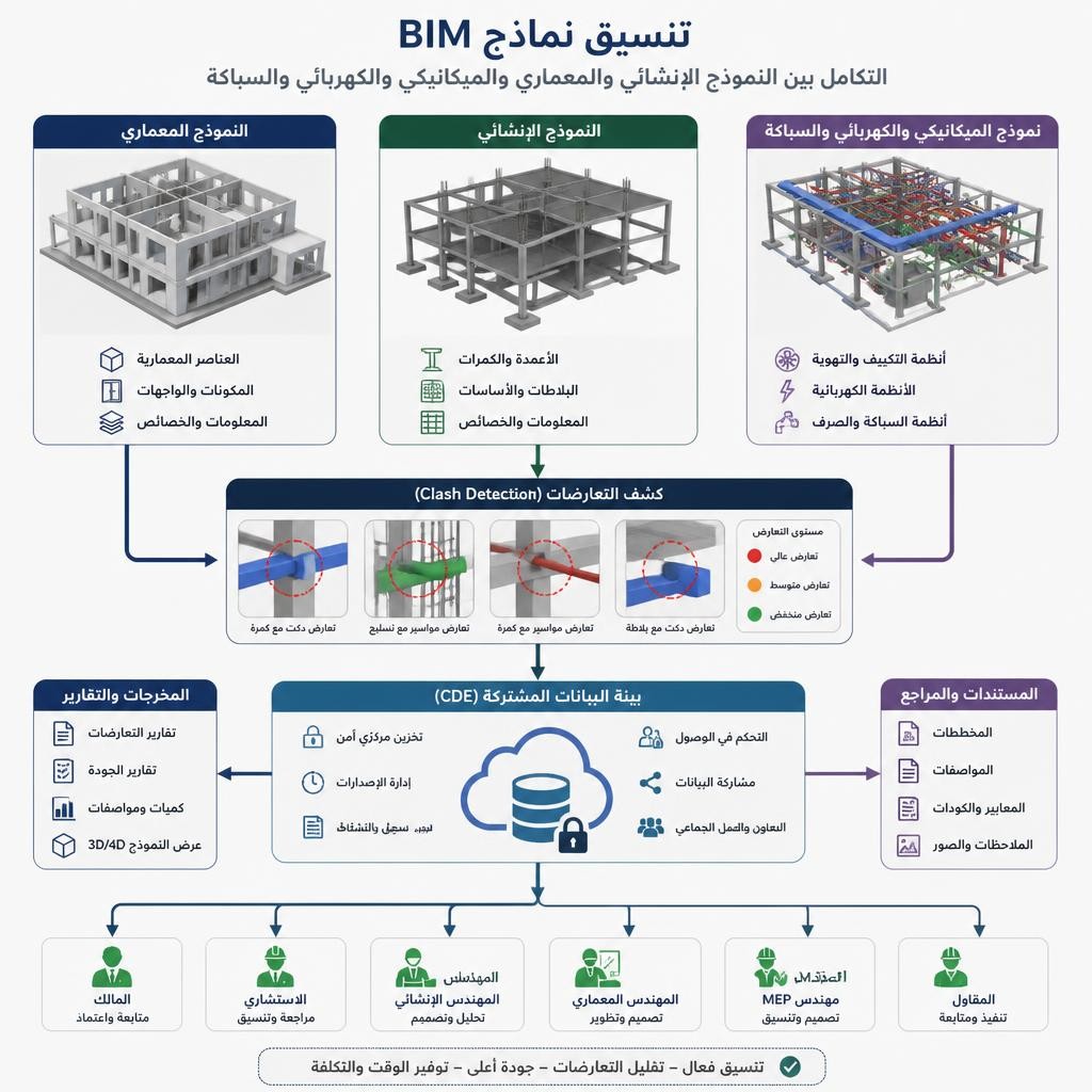 تنسيق نماذج BIM بين Revit والإنشاء والمعمار والخدمات - برامج الهندسة المدنية المتقدمة