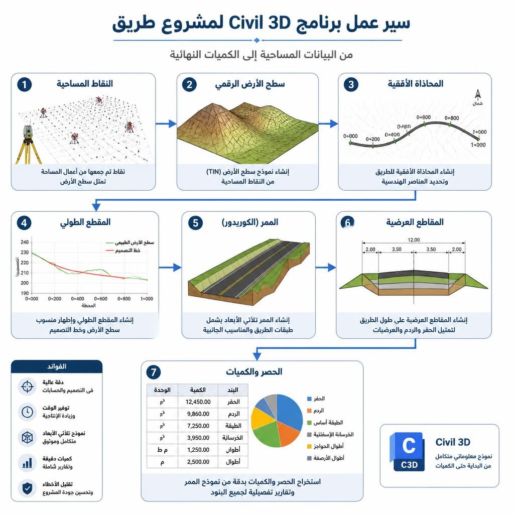 مراحل استخدام Civil 3D في تصميم الطرق والبنية التحتية - أهم برامج الهندسة المدنية المتقدمة