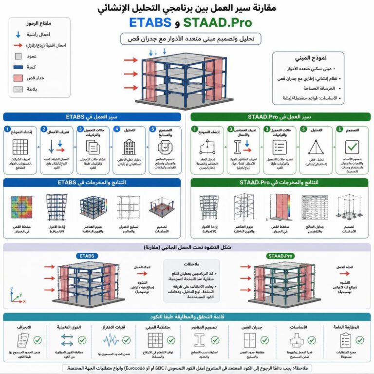 مقارنة التحليل الإنشائي باستخدام ETABS وSTAAD.Pro