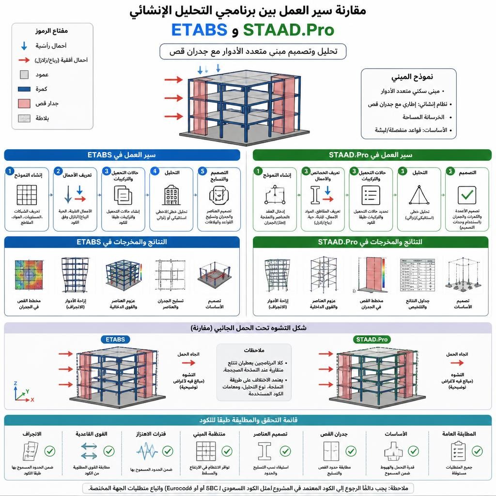 مقارنة التحليل الإنشائي باستخدام ETABS وSTAAD.Pro