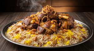 طبق المندي اليمني الأصيل باللحم والأرز البسمتي