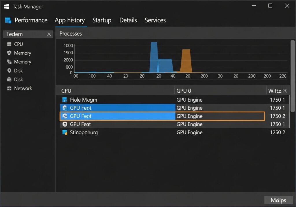 واجهة مدير المهام توضح عمود GPU Engine - كيفية معرفة كرت الشاشة المستخدم للبرنامج