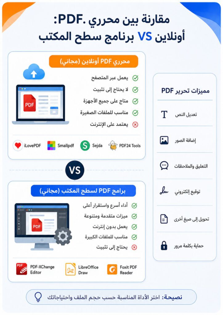 مقارنة بين أدوات تعديل PDF أونلاين وأوفلاين - كيفية التعديل على PDF مجانا