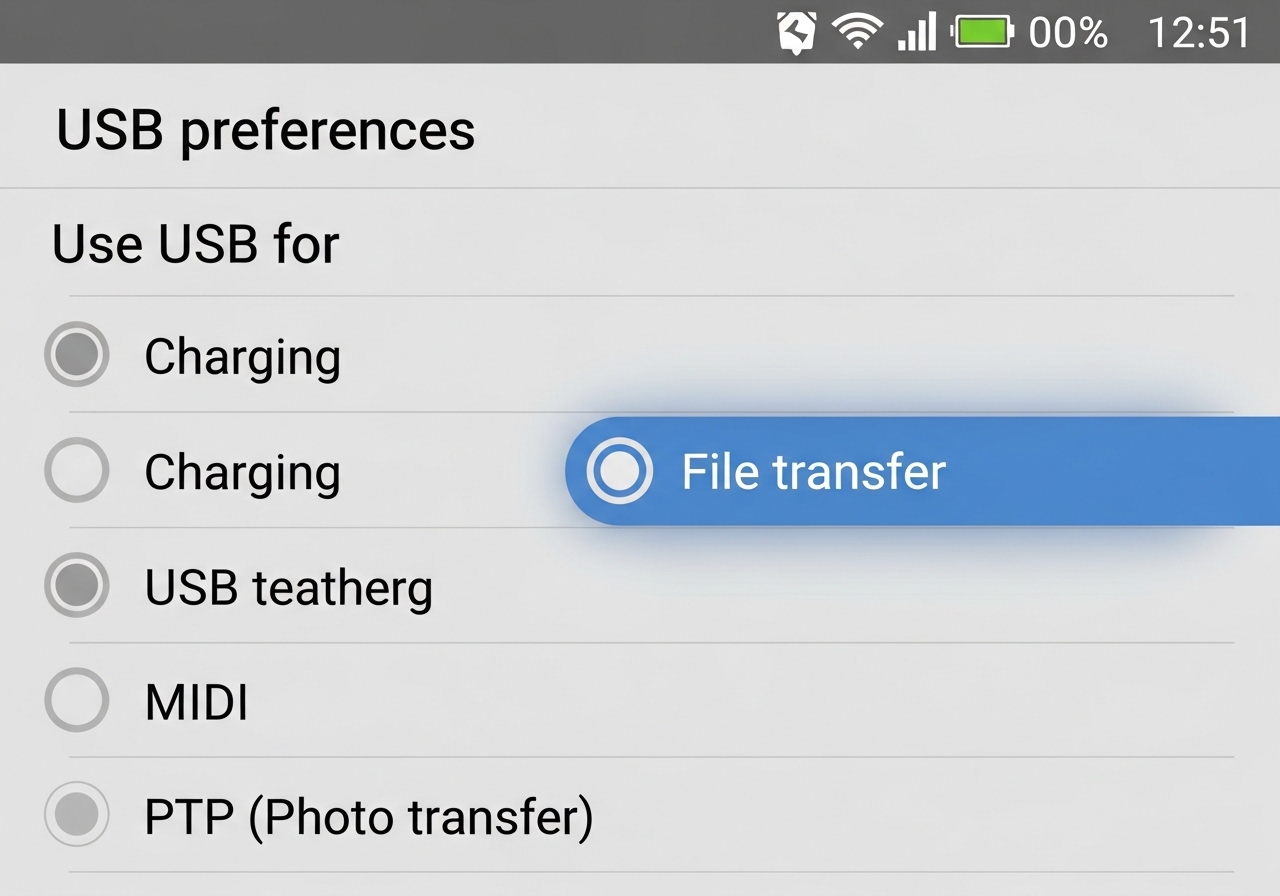 إعدادات USB في الأندرويد لنقل الملفات
