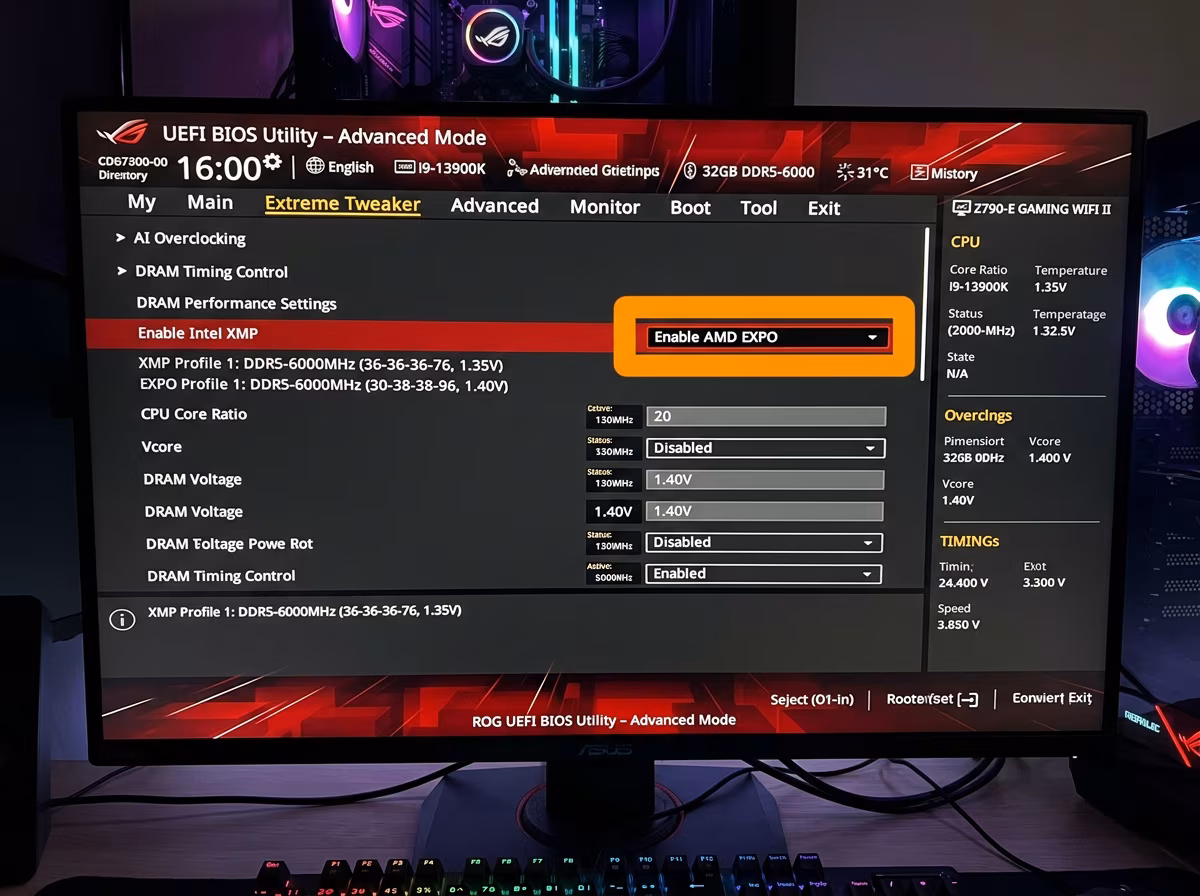 تفعيل ملف رفع سرعة الرام XMP أو EXPO من داخل إعدادات البيوس BIOS