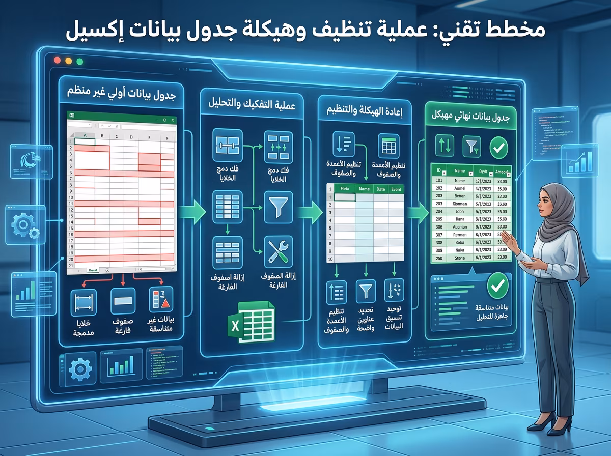 طريقة تنظيف وهيكلة جدول بيانات إكسيل لاستيعاب الذكاء الاصطناعي