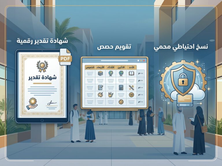 إنشاء شهادات تقدير وتنظيم جدول الحصص والنسخ الاحتياطي في مساعد المعلّم