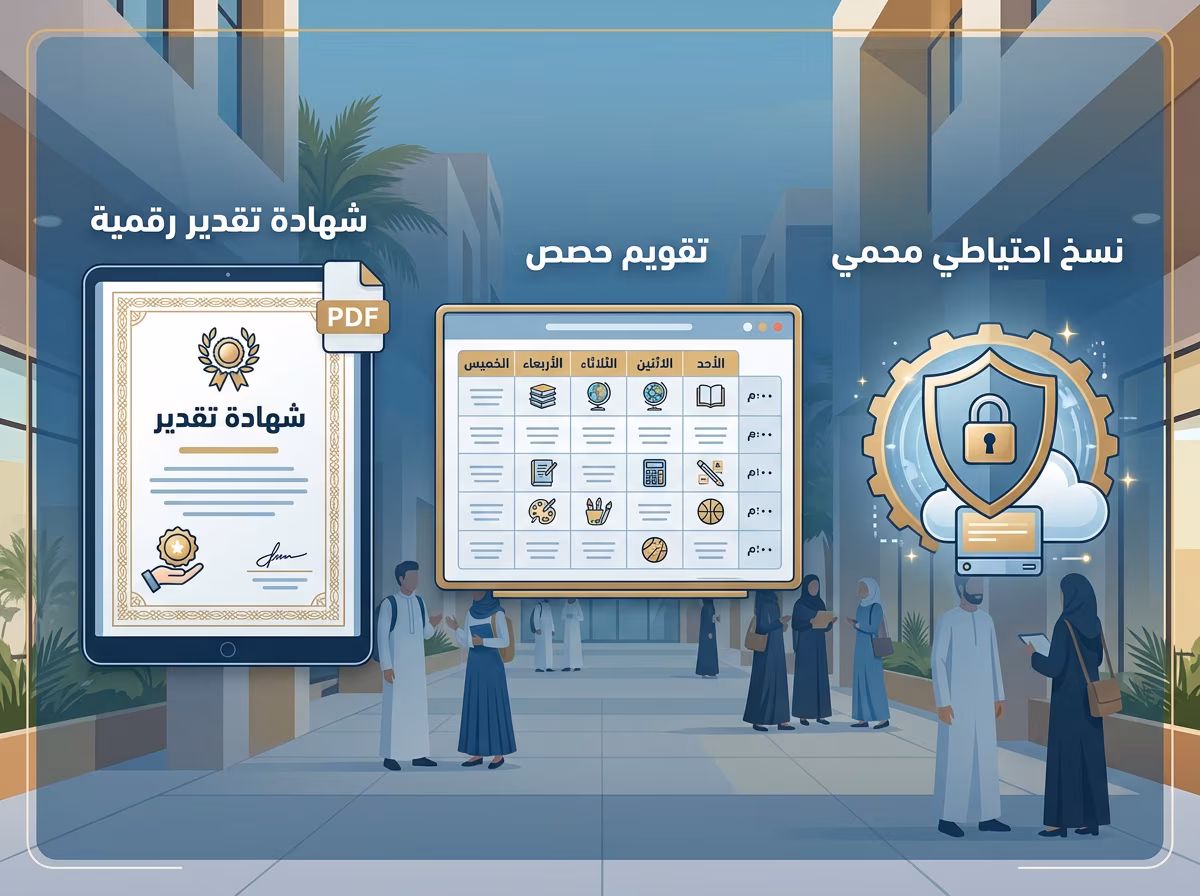 إنشاء شهادات تقدير وتنظيم جدول الحصص والنسخ الاحتياطي في مساعد المعلّم