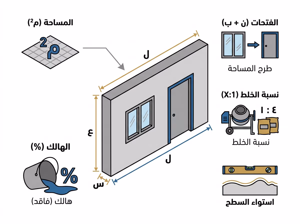 العوامل المؤثرة في حساب كميات المحارة واللياسة العوامل المؤثرة في حساب كمية الأسمنت والرمل للمحارة واللياسة