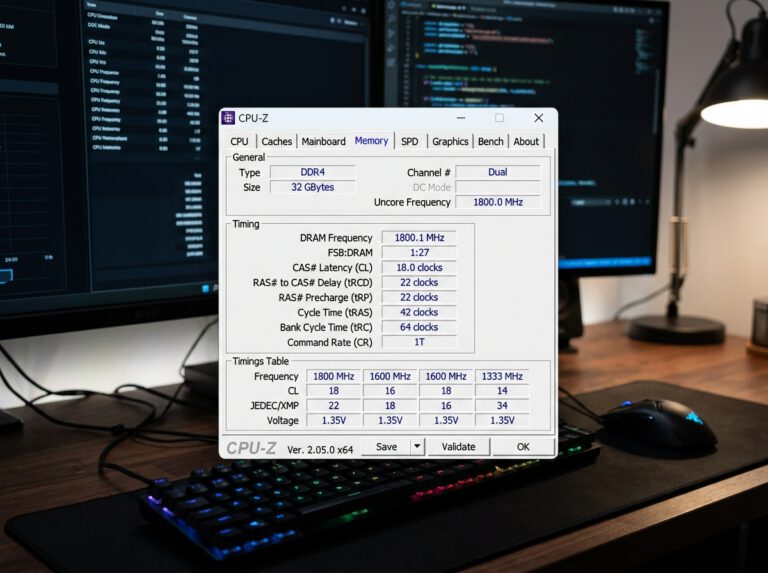 قراءة تردد الرام والتواقيت وزمن الوصول في برنامج CPU-Z