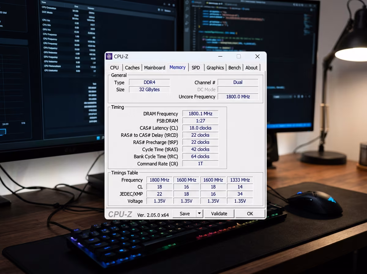 قراءة تردد الرام والتواقيت وزمن الوصول في برنامج CPU-Z
