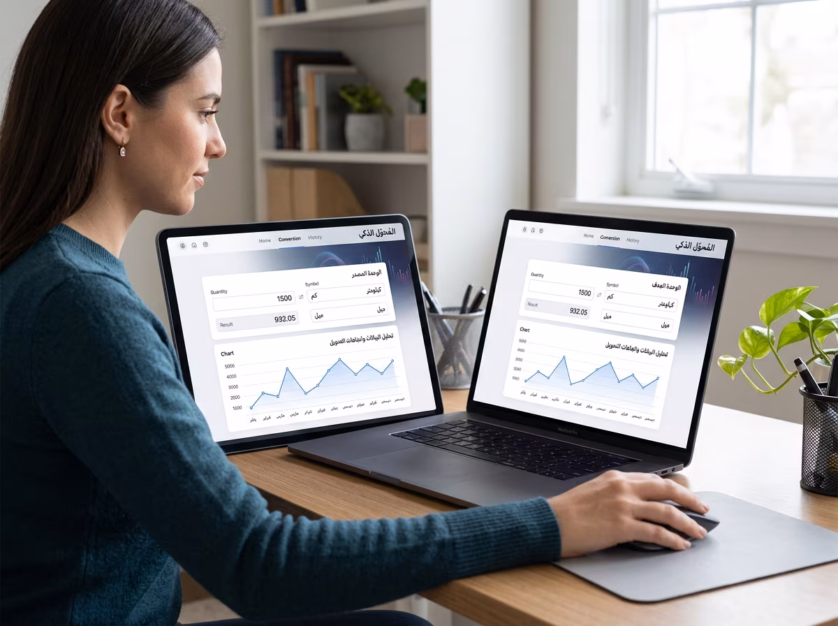 واجهة أداة كيف لتحويل الوحدات واختيار وحدتي الإدخال والإخراج